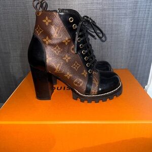 Louis Vuitton Monogram Black and Brown Lace-Up Boots